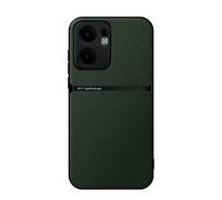 Kepuch Funda para OPPO Reno 13 F 5G Intl - Litchi Grano Case Carcasa Placa de Metal Incorporada - Verde