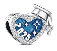 KEQ 2025 Graduación Charms Abalorios Colgante Corazón Compatible Europeo Pulsera Collar Graduacion Charm Para Mujer (charm graduación 2025)