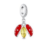 KEQ 925 Colgante Plata Esterlina, Charm Amor Forma Corazón. Diseño Animales con Cuentas, Compatible Pulseras/Collares. Joyería Mujer. Regalo Madres,Amigas (Mariquita Gema roja)