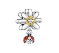 KEQ 925 Colgante Plata Esterlina, Charm Amor Forma Corazón. Diseño Animales con Cuentas, Compatible Pulseras/Collares. Joyería Mujer. Regalo Madres,Amigas (Mariquita Margarita)