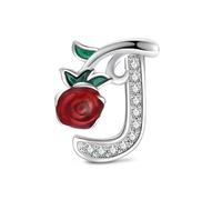 KEQ A-Z 26 Abalorios Charms Colgantes de Alfabeto Cuentas Plata de Ley 925 Rosal con Circonita cúbica Compatible con Pulsera Pandora & Europeo, Charms de Letra para Mujer (J)