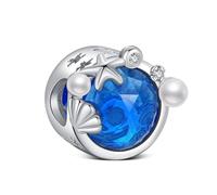 KEQ Abalorio de Amor Familiar Cuentas de Plata de Ley 925 Herzform Liebes-Anhänger de Viaje Para Pulseras Europeas mujer Abalorios Regalos para Navidad (Olas del Mar Azul)