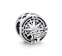 KEQ Abalorio de brújula de viaje LET'S GO para pulseras Pandora Moment de plata de ley 925 para mochilas, avión, regalo para mujer, Mini , Plata de ley, No es una piedra preciosa