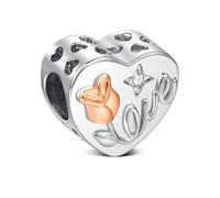 KEQ Abalorio de plata 925 con diseño de corazón de loto para pulseras para el día de la madre, colgante de corazón de loto para mamá, para mamá, nueva madre, abuela, mujer, esposa, Mini , Plata, No