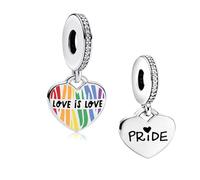 KEQ Abalorio de plata de ley S925 con diseño de corazón arcoíris LGBTIQ para pulseras y collares Pandora, mini, Plata, No es una piedra preciosa