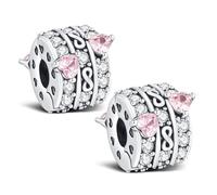 KEQ Abalorio espaciador de clip para pulsera de plata 925 con circonitas cúbicas, cierre de clip, espaciador de cuentas para pulseras Pandora Moment, cuentas europeas que se pueden abrir, 2 unidades