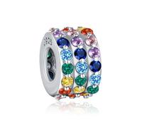 KEQ Abalorio espaciador de plata 925 compatible con pulseras Pandora, piedra natal, circonita cúbica, siempre tapón, joyería para el día de la madre, regalos para mujeres, 1 Pieza, Plata de ley, No es