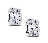 KEQ Abalorios Clip Plata 925 con Circonitas - Joyas para Pulsera, Collar o Brazalete - Regalo Mujer, Madre, Cumpleaños - Compatible con Pulseras de Abalorios (Luna Estrellada)