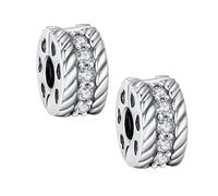 KEQ Abalorios Clip Plata 925 con Circonitas - Joyas para Pulsera, Collar o Brazalete - Regalo Mujer, Madre, Cumpleaños - Compatible con Pulseras de Abalorios (Retorcido)