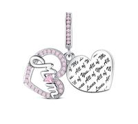 KEQ Abalorios Colgante de Cuentas Plata de Ley 925 con Circonita Cúbica 5A Compatible con Europeo Pulsera Collar,Amor familiar Cuentas de Para Mujer (charm corazon mamá)