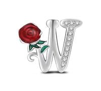 KEQ Abalorios de Letras A-Z, Charm Colgantes Alfabeto en Plata 925 con Circonitas, Compatible con pulseras europeas, Dijes de Letras para Mujer, Regalo Mujer (W)