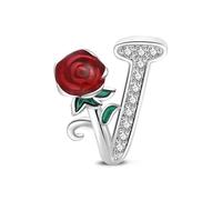 KEQ Abalorios de Letras A-Z, Charm Colgantes Alfabeto en Plata 925 con Circonitas, Compatible con pulseras europeas, Dijes de Letras para Mujer, Regalo Mujer (V)