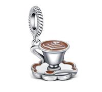 KEQ Charm Taza de Café para Pulseras Pandora 925 Silver Original Take a Break Coffee Charm Cumpleaños de moda de la joyería de vacaciones BFF regalo para mamá hija (Café moca caliente)