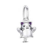 KEQ Charms Abaloriosde Cuentas Manzana Bruja Venenosa Plata de Ley 925 con Circonita Cúbica Halloween Skull Pumpkin Colgante con Mujer Europeo Pulsera Collar (Magische Katze)