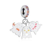 KEQ Charms Abaloriosde Cuentas Manzana Bruja Venenosa Plata de Ley 925 con Circonita Cúbica Halloween Skull Pumpkin Colgante con Mujer Europeo Pulsera Collar (Fantasma Pequeño)