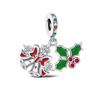 KEQ Charms Abaloriosde Cuentas Manzana Bruja Venenosa Plata de Ley 925 con Circonita Cúbica Halloween Navidad Skull Pumpkin Colgante con Mujer Europeo Pulsera Collar (Campanas Navideñas)