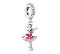 KEQ Colgante de bailarina giratorio de plata de ley 925, adecuado para pulsera y collar de mujer como regalo para hija, nieta, sobrina, amigos de cumpleaños, drehender Ballerina Charm, Plata, No.