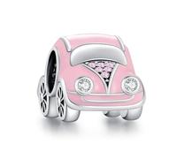 KEQ Colgante de plata de ley 925 con corazón de amor,Charms de Para Niña Mujer, adecuado para Europa, regalos para mujeres, pulsera y collar (Coche Rosa)