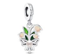 KEQ Muguet Flor Colgante Abalorios Perlas 925 Plata de ley Balancear Perlas Charm Ajuste Pulsera/Collar Joyería Regalo Para Mujeres