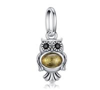 KEQ Pulseras Charms Plata de Ley 925 Abalorios Charms Colgantes de Animales de amor familiar Cuentas Compatible con Pulsera Europeo Charms para Mujer (Búho)