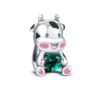 KEQ Pulseras Charms Plata de Ley 925 Abalorios Charms Colgantes de Animales de amor familiar Cuentas Compatible con Pulsera Europeo Charms para Mujer (Dije de vaca linda)