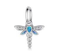 KEQ Pulseras Charms Plata de Ley 925 Abalorios Charms Colgantes de Animales de amor familiar Cuentas Compatible con Pulsera Europeo Charms para Mujer (Libélula libre azul)