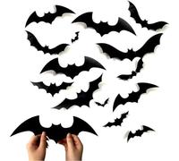 KEQAR 120 piezas Pegatinas de murciélagos en 3D para Halloween, murciélagos para decoración de Ventanas, Puertas y Paredes, decoración de halloween, Pegatinas de Halloween removibles (Negro)