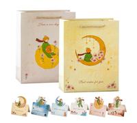 KEQAR 2 Bolsas Regalo + 6 Tarjetas de Felicitación Set Embalaje Premium Cartón con Diseños Rosas y Príncipe - Perfecto para Cumpleaños y Eventos Especiales (19.5x9.5x24.5cm Bolsa + 9.8x13.6cm Tarjeta)