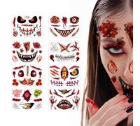 KEQAR 8 Hojas de Tatuajes Temporales para el Rostro, Tatuajes de Boca para Halloween, Adhesivos para Fiestas y Cosplay