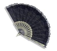 KEQAR Abanico Mano Negro Encaje Abanico Boda Abanico Pleagable Abanico Abanico Baile Abanico Boda Verano (Negro)