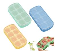 KEQAR Cubiteras de silicona con tapa (3 piezas), apilables y aptas para lavavajillas, para hielo grande, libre de BPA, bandeja para bebidas frías, cerveza, whisky, cócteles (Tres colores)