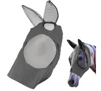 KEQAR Máscara Antimoscas para Caballos, 1 Pieza, Súper Cómoda y Elástica, Protección UV, Espacio Amplio para los Ojos, Protección para las Orejas, Malla Transpirable, Máscara de Freno Elástica (Gris)
