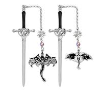 KEQAR Set 2 Marcapáginas Espada Dragón en Plata | Dos Fantásticos Diferentes | Premium Metal Lectores y Amantes de los Libros | Accesorio Cumpleaños para Mujeres, Hombres y Apasionados de la Lectura