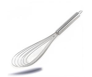 Kerafactum Batidor de varillas plano de 30 cm, acero inoxidable, 6 arcos, diseño redondo, con ojal colgante