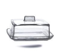 Kerafactum Caja de cristal clásica, mantequilla, con tapa, campana para mantequilla fresca y queso, transparente, rectangular, con asa