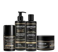 Kerargan - Pack Anticaída Champú, Acondicionador, Mascarilla & Suero con Aceite de Ricino para Cabello Seco - Estimula el Crecimiento - Sin Sulfatos ni Siliconas - 3x250ml + 1x50ml
