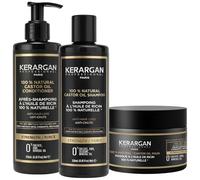 Kerargan - Trío Anticaída Champú, Acondicionador & Mascarilla con Aceite de Ricino para Cabello Seco, Quebradizo o Sin Vida - Estimula el Crecimiento - Sin Sulfatos ni Siliconas - 3x250ml