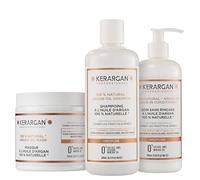Kerargan - Trío Disciplinante Champú, Mascarilla & Leave In con Aceite de Argán para Cabellos Indisciplinados, Secos y Rizados - Combate el Frizz & Desenreda - Sin Sulfatos, GMO,Silicona-2x500ml+350ml