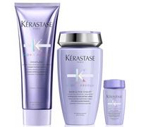 Kerasase Blond Absolu, Bain Ultra Violet, 250 ml, Cicaflash Cuidado 250 ml, Bain Lumière 30 ml, para cabello rubio o con mechas