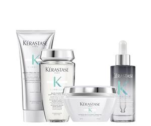 Kérastase Symbiose, Rutina Exfoliante y Purificante, Exfoliante, Champú anticaspa, Mascarilla Nutritiva y Sérum reequilibrante, Para cuero cabelludo sensible