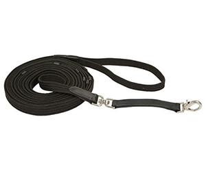 KERBL 321496 - Correa para dar cuerda con anilla giratoria y trabones de cuero, 8 m de longitud, color negro