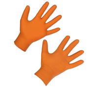 Kerbl 50x Guantes desechables X-Grip, guantes de trabajo, guantes de protección, naranjas, talla M, 24cm, nitrilo, unisex, resistentes a aceites y productos químicos