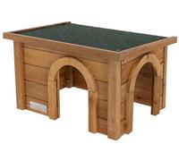 Kerbl Casa para roedores (casita de abeto, con tejado de betún resistente a la intemperie, dos entradas para almacenamiento adecuado, apta para recintos exteriores, refugio para conejos) 82852