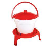 Kerbl Hobbyfarming Cubo bebedero para aves, 12 l, con patas, plástico resistente, rojo/blanco, asa de transporte, higiénico, resistente a la intemperie
