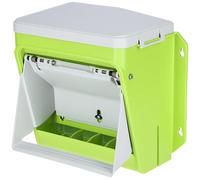 Kerbl Hobbyfarming SmartCoop Comedero automático con Tapa Protectora, contenedor de alimento, Verde, Gris Claro, 36x27x34cm, plástico, para gallinas, Incluye Soporte de Pared, Duradero