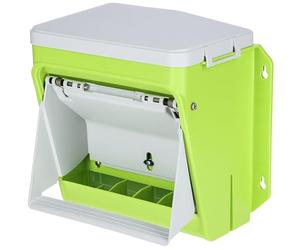 Kerbl Hobbyfarming SmartCoop Comedero automático con Tapa Protectora, contenedor de alimento, Verde, Gris Claro, 36x27x34cm, plástico, para gallinas, Incluye Soporte de Pared, Duradero