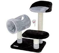 KERBL PET Árbol de Gato Luna Gris/Negro 46 x 36 x 62 cm | Gris/Negro, 46 × 36 × 62 cm, madera, felpa y sisal, con ratón de peluche para gatitos y gatos pequeños