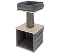 Kerbl Pet Árbol rascador Noah II, Mueble rascador, Gris/Natural, 38 x 38 x 78 cm, Madera Maciza, para Gatos y Gatitos, con Columna de sisal, Cama Lavable, diseño Moderno