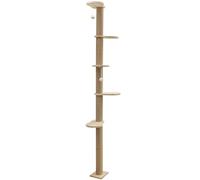 Kerbl Pet Árbol rascador Timber, árbol rascador de Pared para Gatos, Pared para trepar, Madera Maciza, Cuerda de Yute, Altura 208 cm, 5 Plataformas