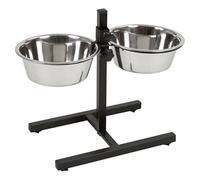 Kerbl Pet Barra de alimentación, comedero, negro, 54x27x43 cm, 2 comederos/2800 ml, estructura de acero, para perros, 2 comederos de acero inoxidable, altura regulable sin escalones, comedero elevado